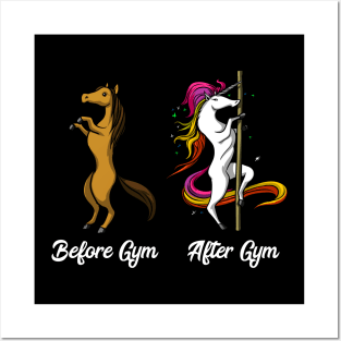 Unicorn Before And After Gym Workout Pole Dancing Posters and Art